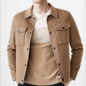 Express Men's Wool Blend Camel Tan Trucker Snap Button Water Resistant Jacket XS